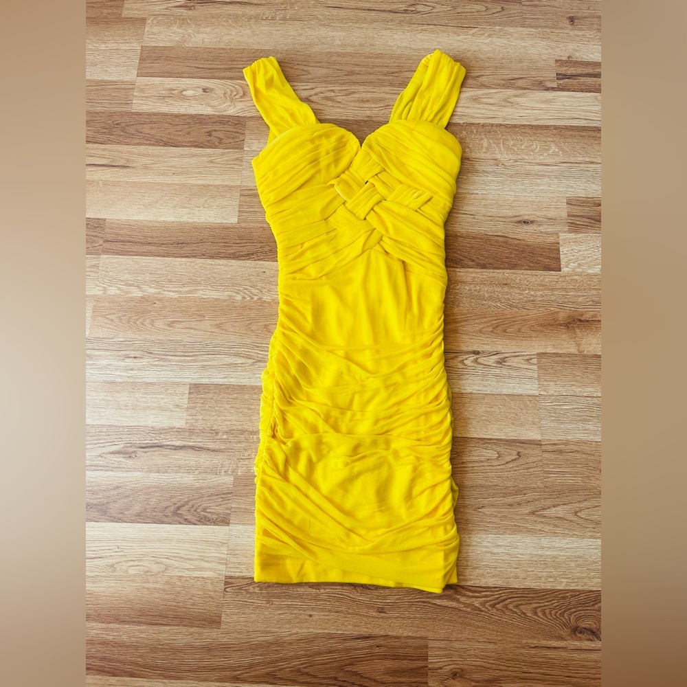 Yellow Ruched Sleeveless Dress